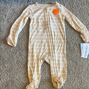 🤩Carter's Tan Footies One Piece Soft Knit Stripes
